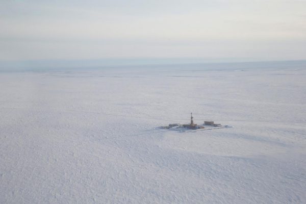 An aerial view of one of the exploration pads and wells that ConocoPhillips drilled during the 2018 exploration season at its Willow prospect.