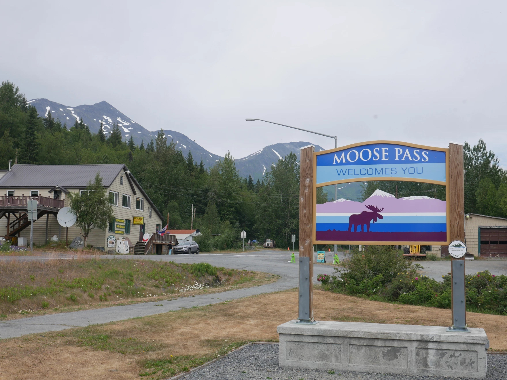 exterior view: Moose Pass sign