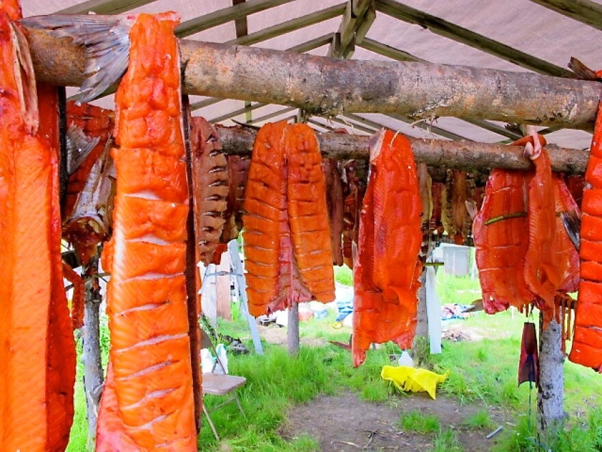 Exterior: salmon hanging up to dry 