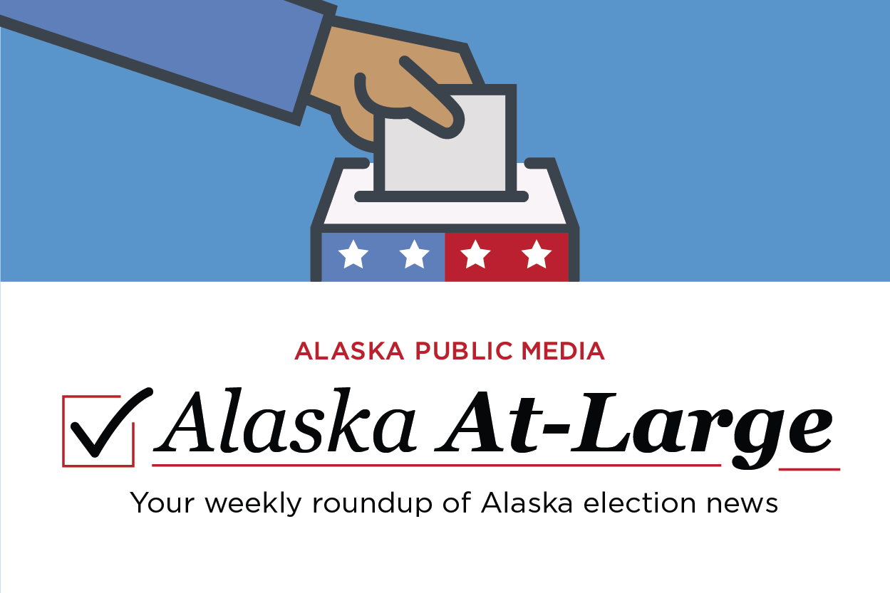 A graphic of a hand voting and the text: Alaska Public Media, Alaska At-Large